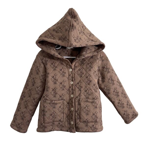 Kate Quinn Quilted Hoodie Jacket Neutral Forest Daisy Size 3T - Picture 2 of 5